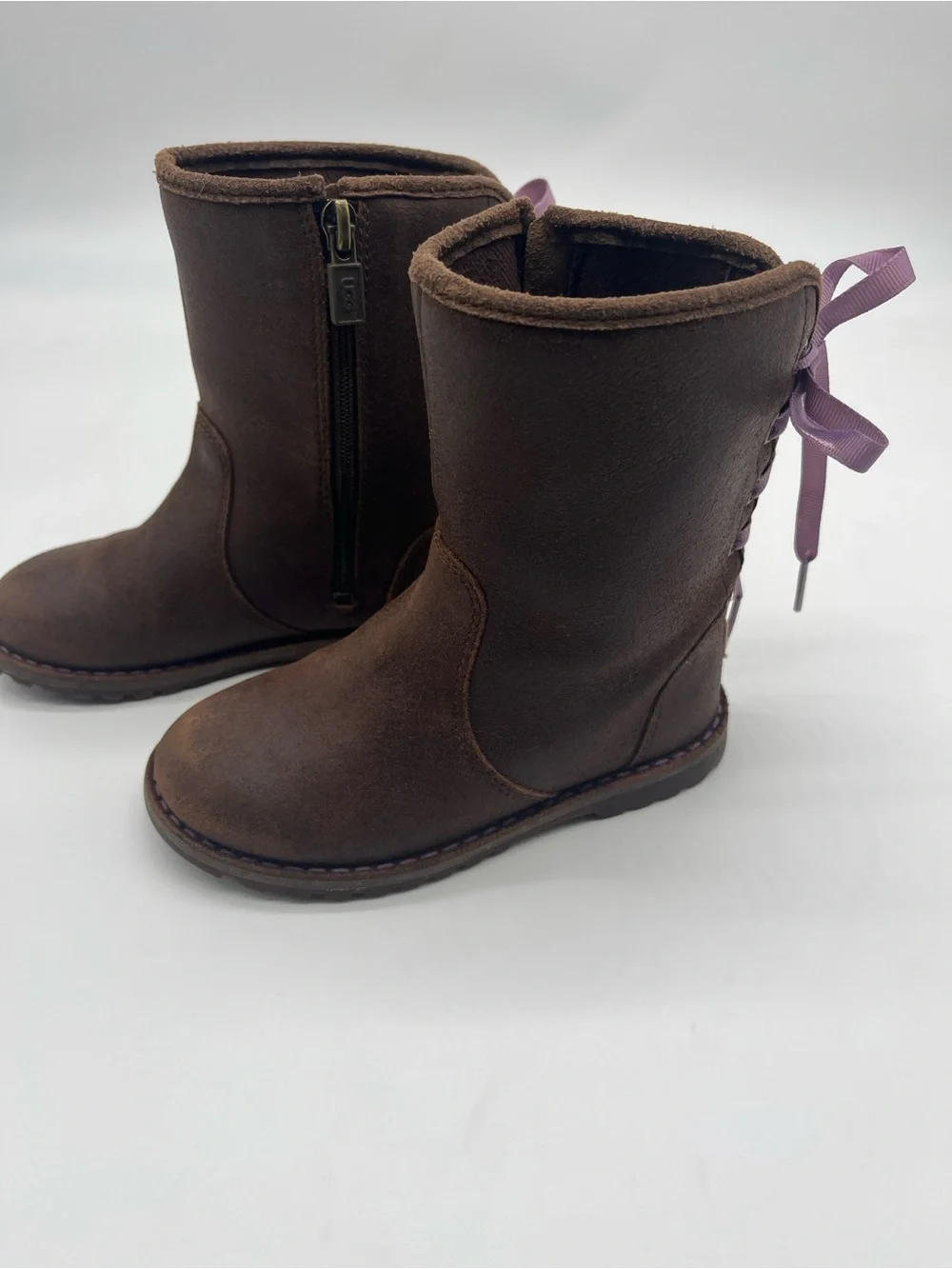 UGG Brown Suede Kids side zip lace up leather Boots